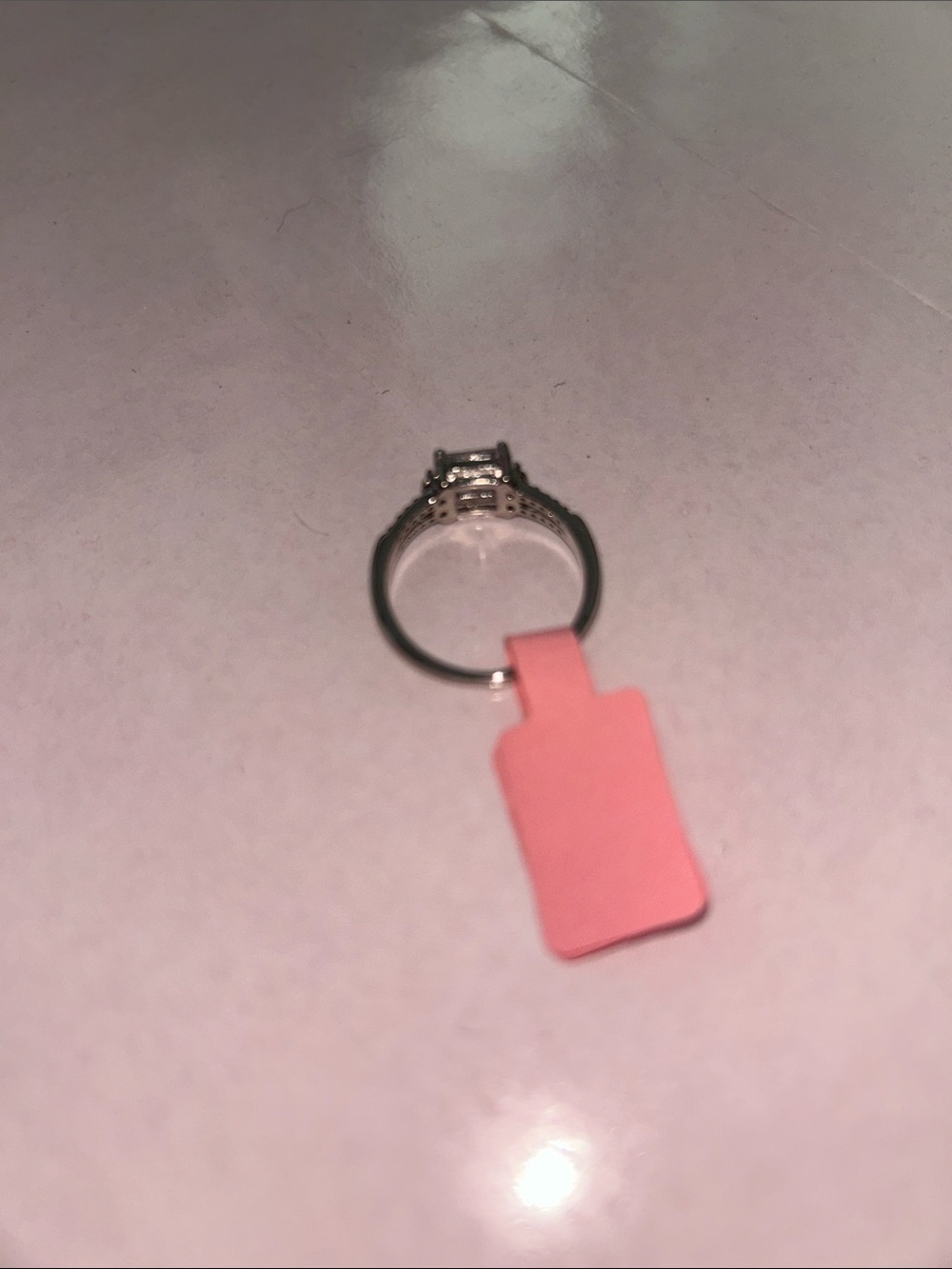 Sparkly Silver Plated Halo Ring with Cubic Zirconia Square Center Stone - Silver - Picture 4 of 6